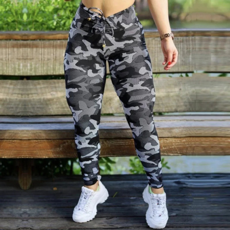 Uoozee 2023 Women Fashion Two Piece Fitness Set Camouflage Short Sleeve Top&High-Waisted Leggings Sports Suit Sportswear