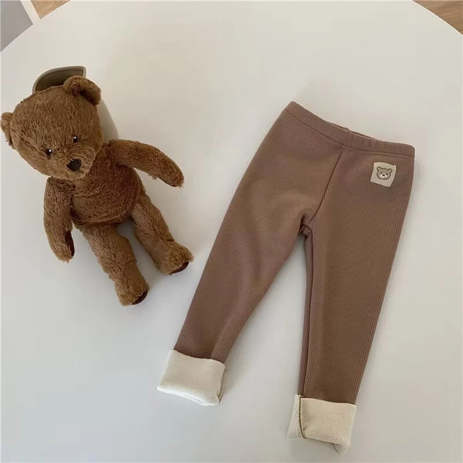 Korean Autumn Winter New Children One Piece Leggings Unisex Boys Girls Baby Cold Prevent Warm Cartoon Elastic Bound Feet Pants