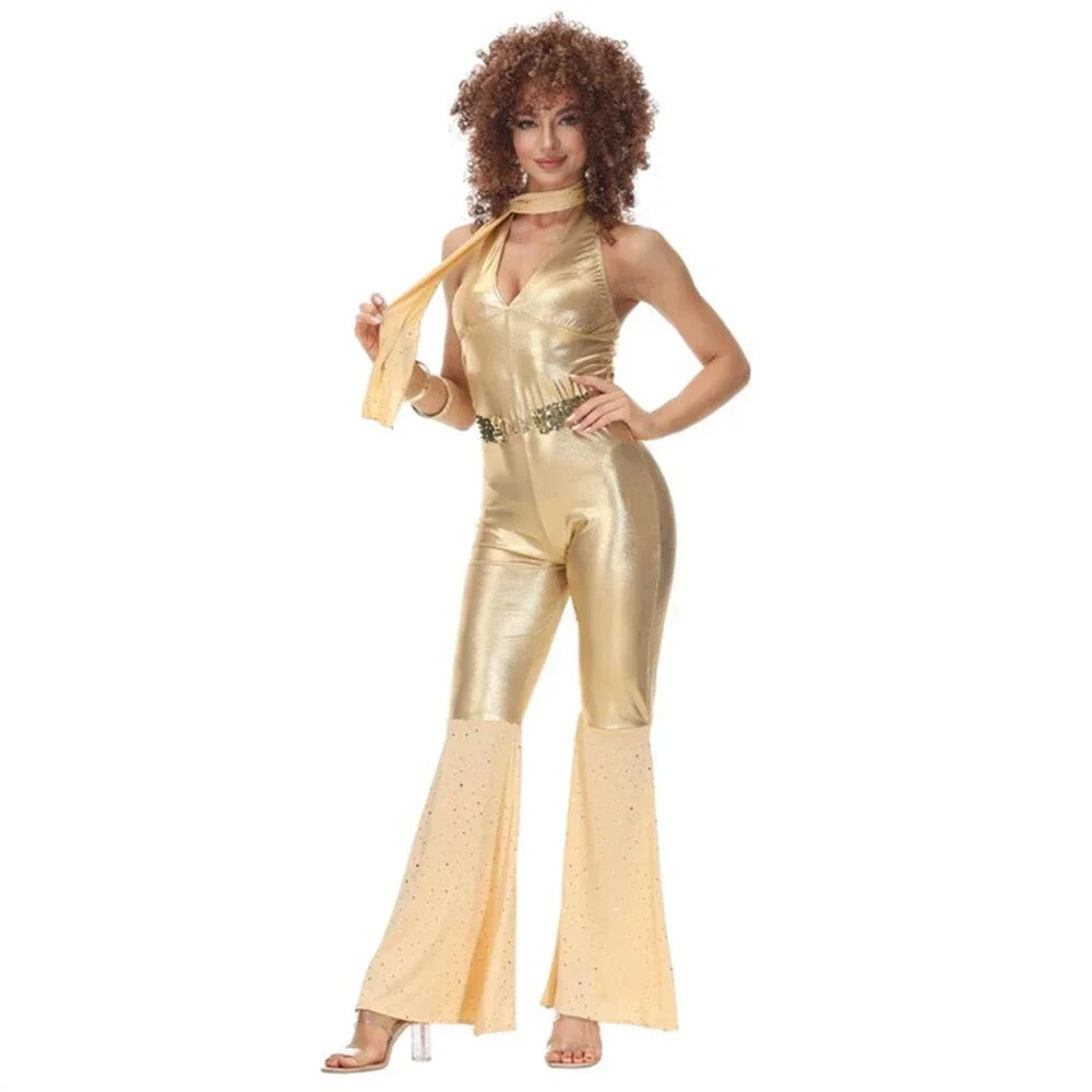 Women sexy rock disco hippies cosplay costumes adult Halloween 70's 80's hippies dance outfits party fancy dress