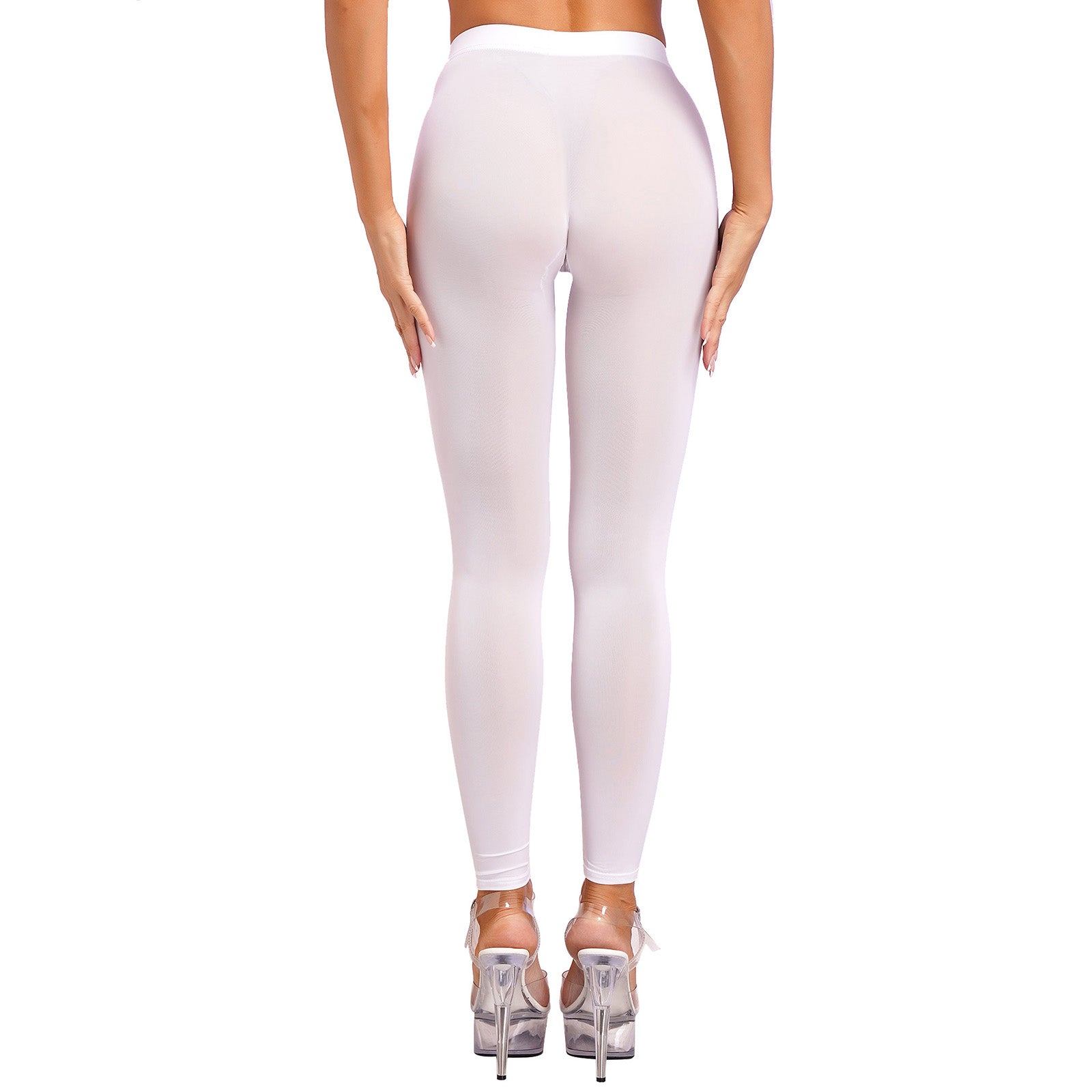 Women High Stretch Ultra Soft Leggings Ice Silk Shiny Yoga Pants Elastic Sexy Slim Pants Transparent Breathable Comfort Leggings