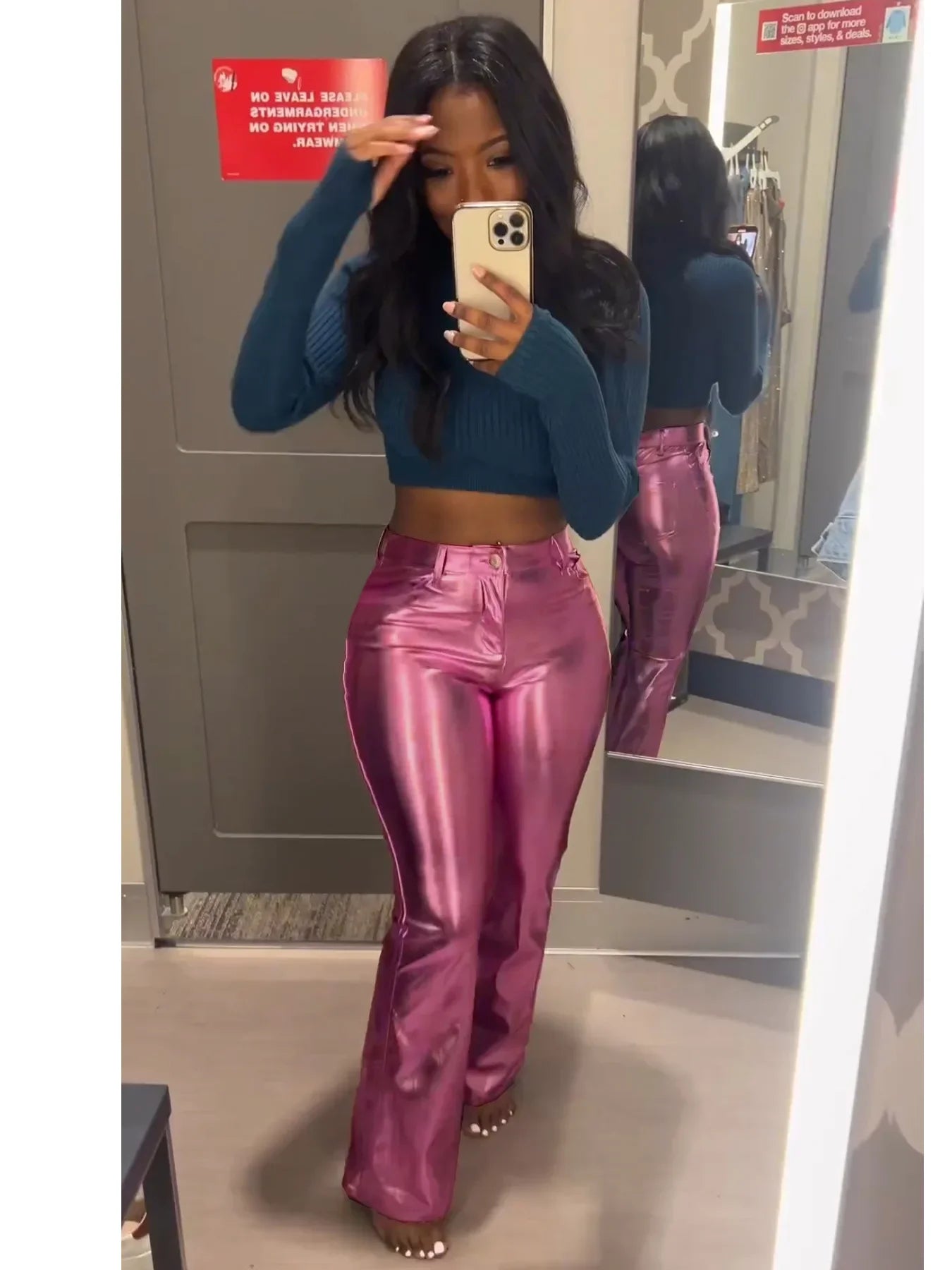 Fashion Bright Pink Pants Women Mid Waist Skinny Push Up Leggings Elasticity Pants Trousers