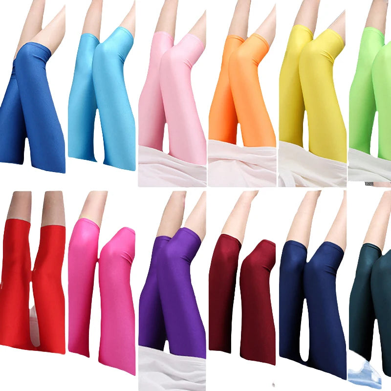 Women's Summer Fluorescent Color Slim Capri Leggings Shiny Stretch Tights Glossy Opaque Neon Leggings for Girls 50-80kg Weight