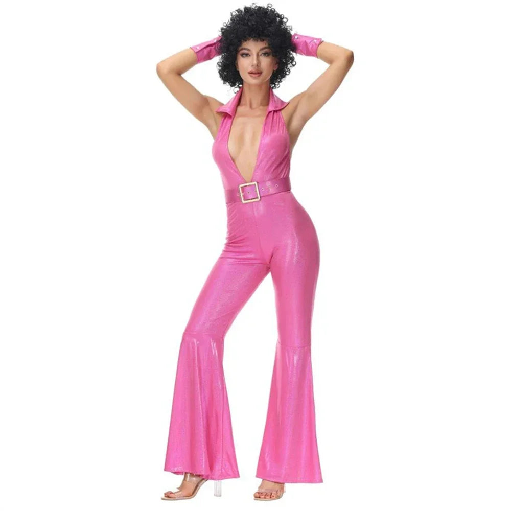 Women sexy rock disco hippies cosplay costumes adult Halloween 70's 80's hippies dance outfits party fancy dress