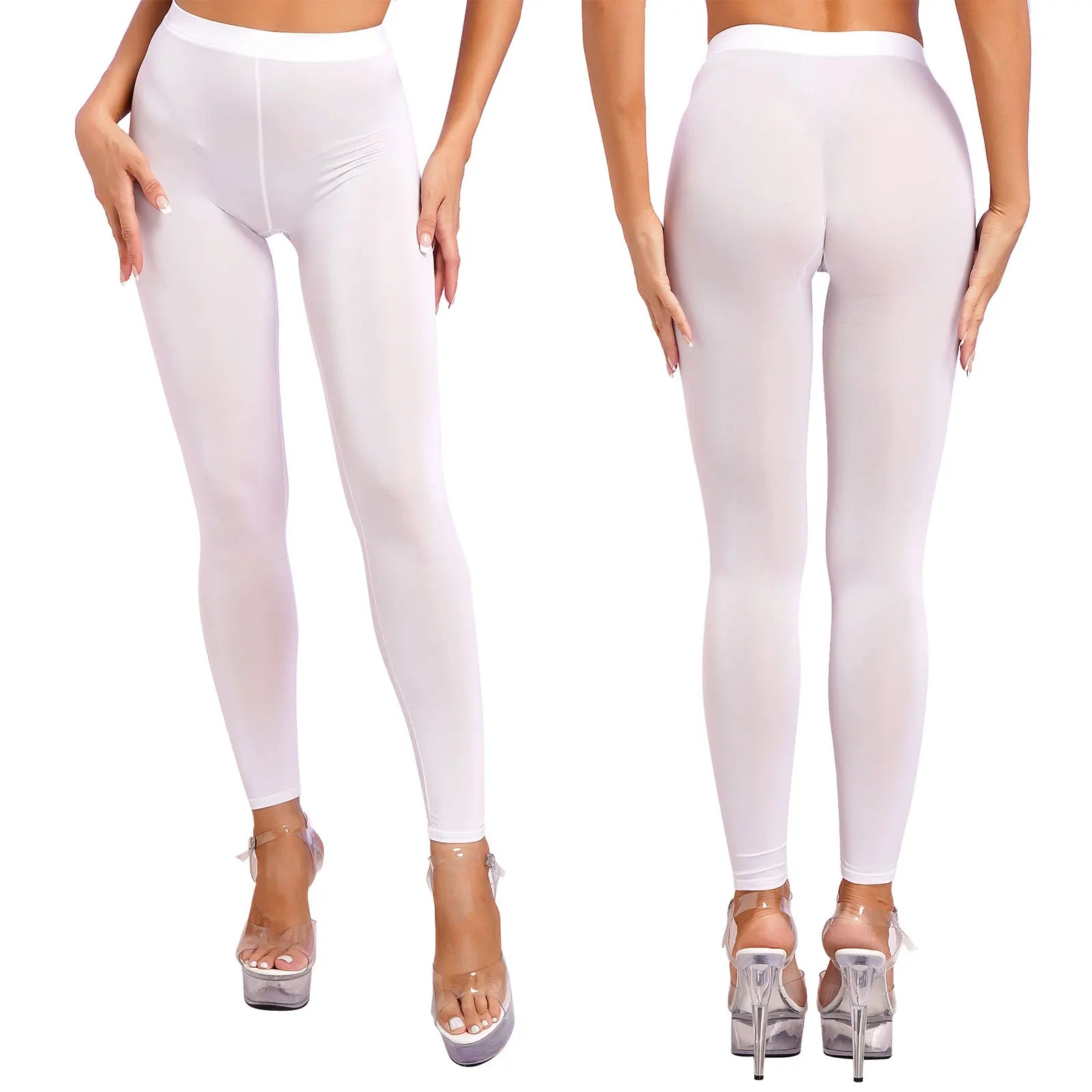 Women High Stretch Ultra Soft Leggings Ice Silk Shiny Yoga Pants Elastic Sexy Slim Pants Transparent Breathable Comfort Leggings