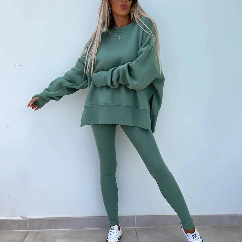 Women Tracksuit Sports Two Piece Set Casual Oversized Sweatshirts And Jogger Pants Set Fleece Sports Suits Workout Outfits Set