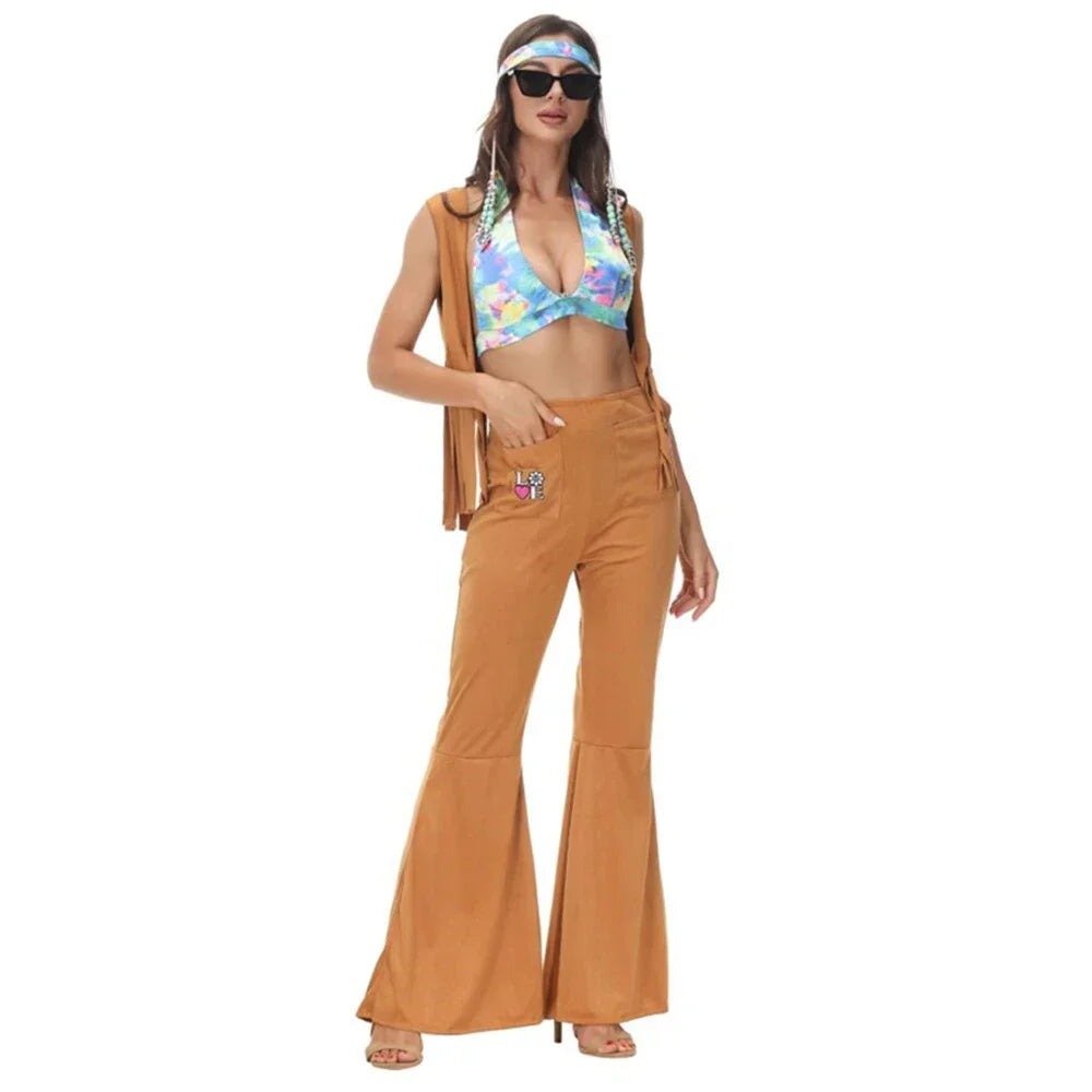 Women sexy rock disco hippies cosplay costumes adult Halloween 70's 80's hippies dance outfits party fancy dress