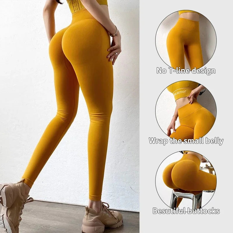 Yoga Pants Seamless T-line Honey Peach Hip Yoga Pants Women's Pleated High Waist Tight and Hip Lifting Fitness Pants