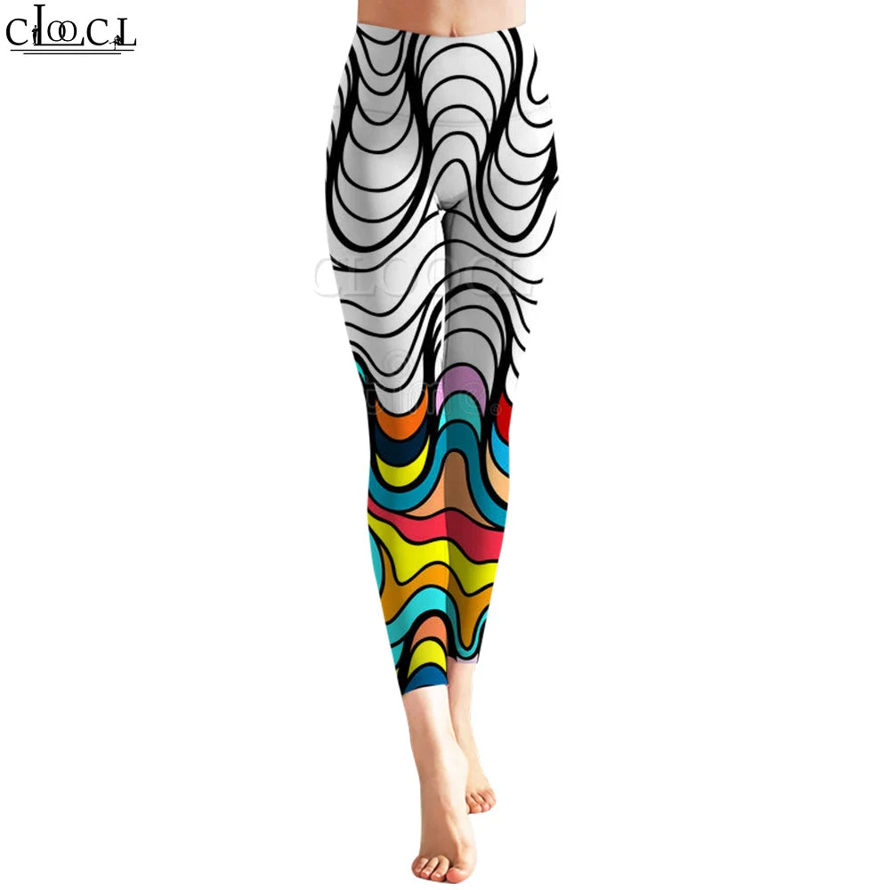 CLOOCL Women Yoga Pants Leggings Tight Trousers Tricolor Curve Pattern Print Sexy Sportswear Y2k Disco Leggings New 2022