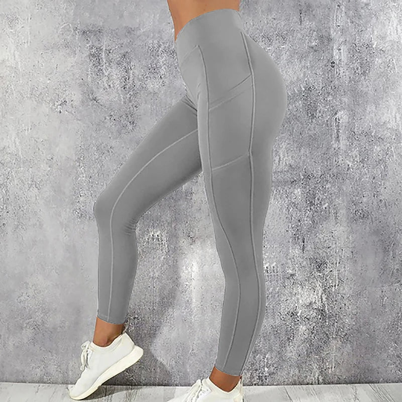 Plus Size Pocket Yoga Pants Women Solid Fitness Sports Leggings High Waist Elastic Gym Tights Female Running Trousers XXXL