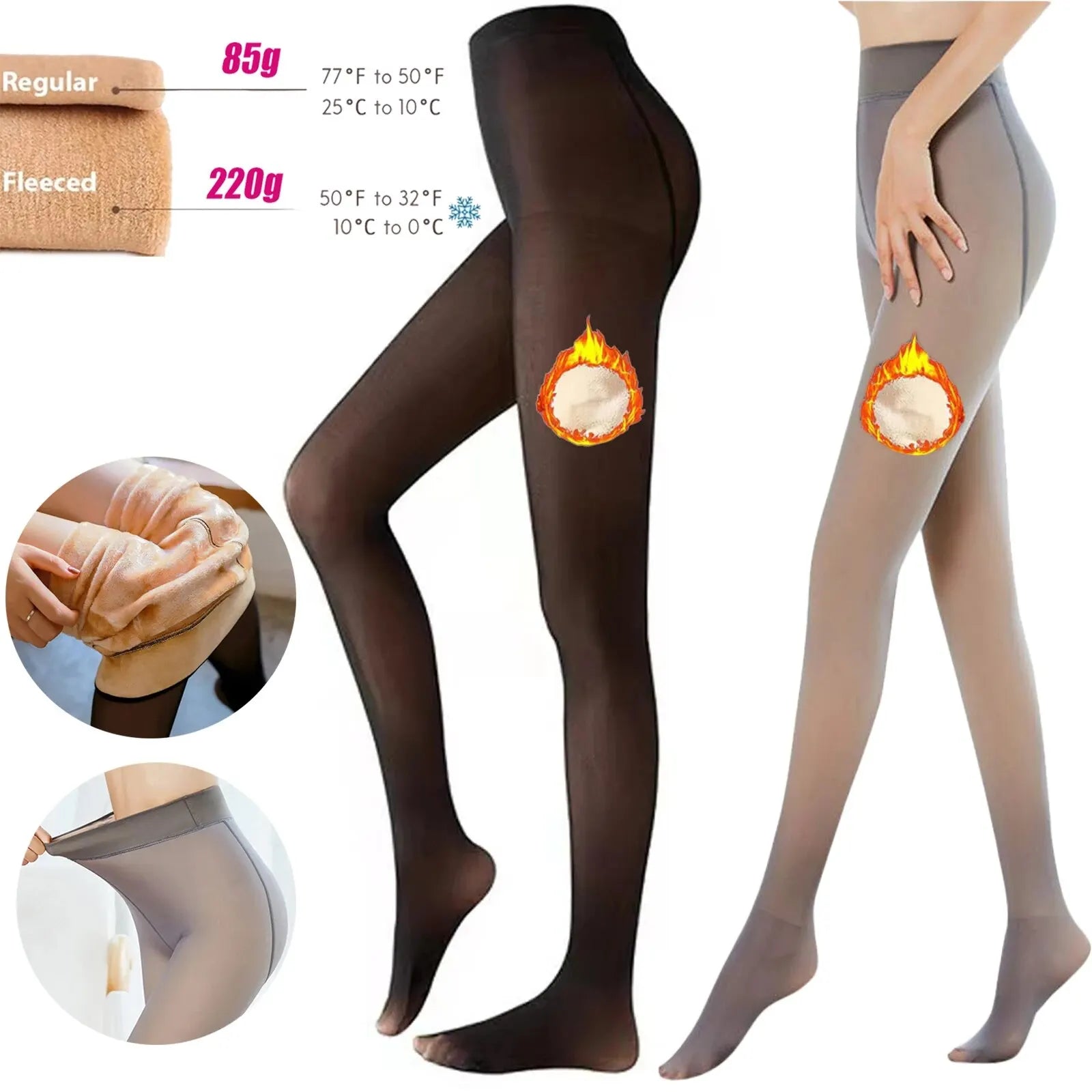 Translucent Pantyhose for Women Fleece Lined Pantyhose Thermal Stretchy Comfortably Leggings Winter Warm Tights Pants 85g/220g