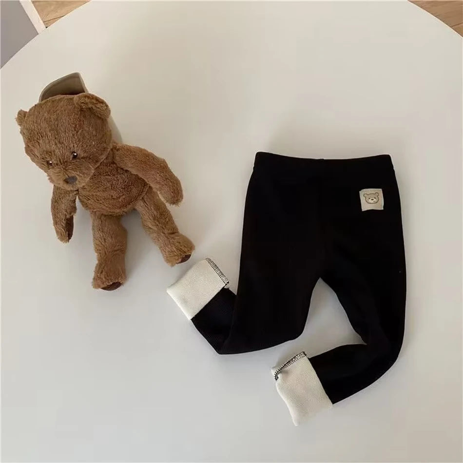 Korean Autumn Winter New Children One Piece Leggings Unisex Boys Girls Baby Cold Prevent Warm Cartoon Elastic Bound Feet Pants