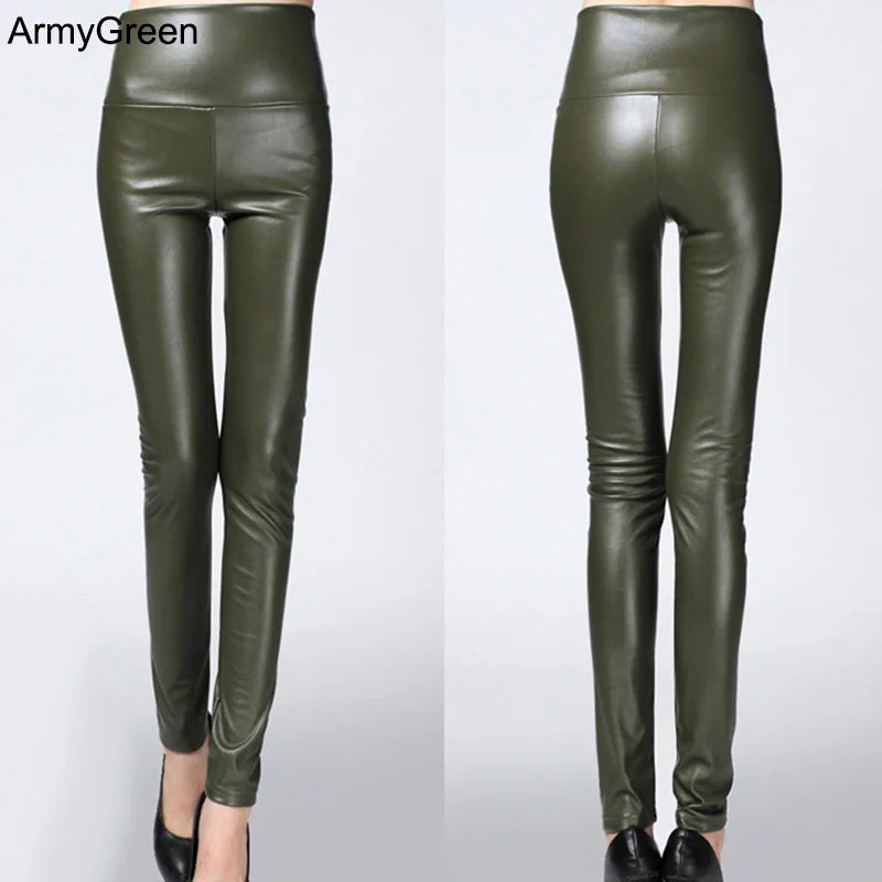 Autumn Winter Colorful Elastic Leggings Wearing Solid Color High Waisted Tight Leather Pants Plush And Thickened Pants For Women