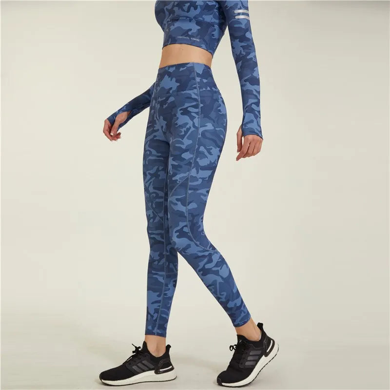 Women Running Camouflage Leggings Hip Lift High Waist Yoga Tie Dye Pants Female Fitness Jogging Trouser Spliced Colors Tights