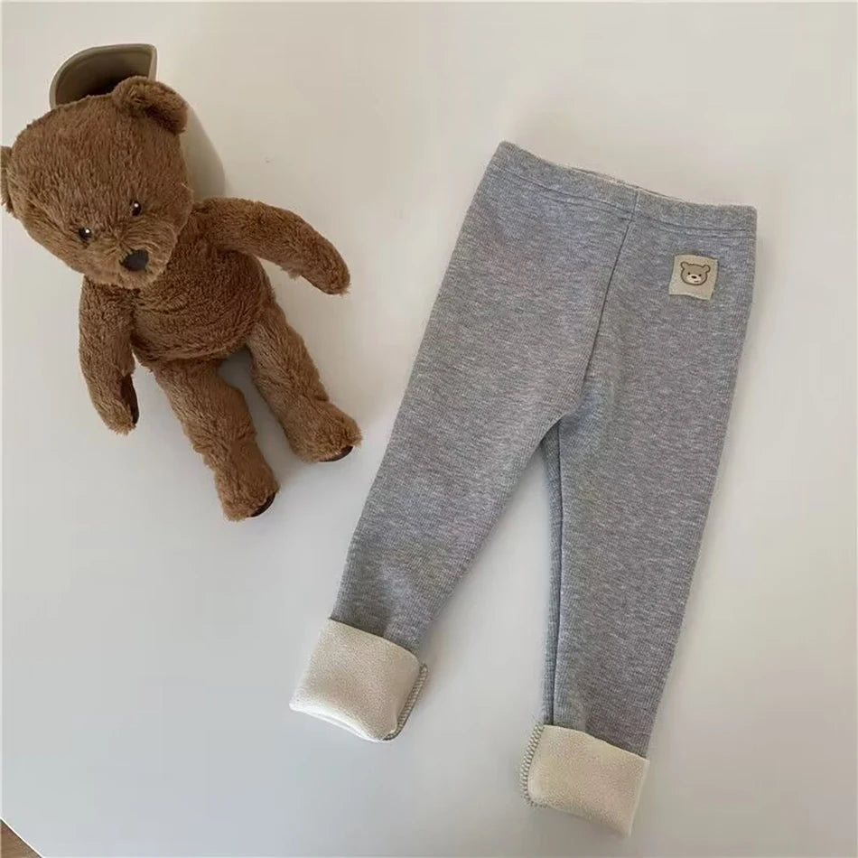 Korean Autumn Winter New Children One Piece Leggings Unisex Boys Girls Baby Cold Prevent Warm Cartoon Elastic Bound Feet Pants