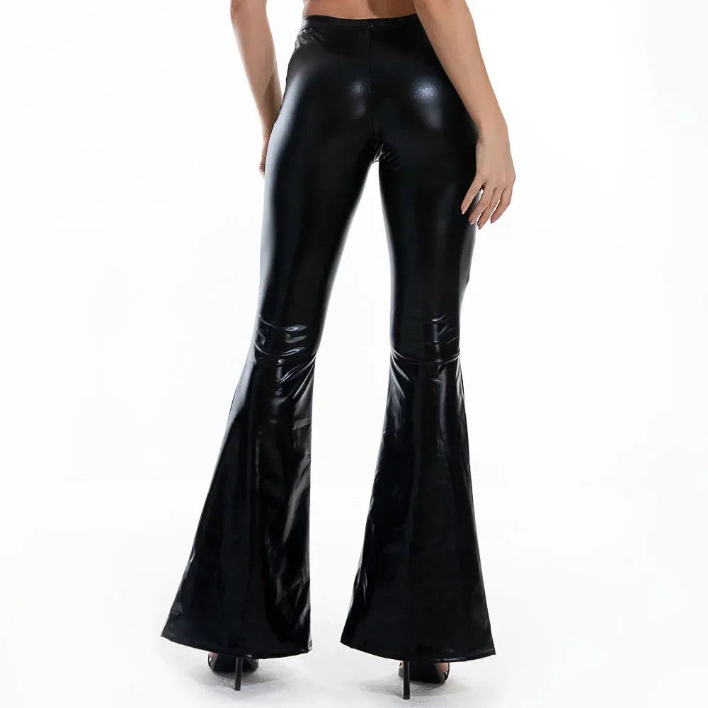 Women's Metallic Pants Shiny Bell-bottoms Sexy Vintage Fitness Leggings Low Waist Gym Sportswear Leggings Sexy Disco Party Pants