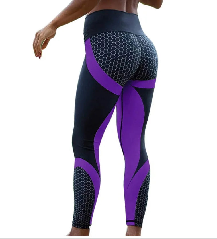 Honeycomb digital printing nine points sport trousers Fashion Women's Yoga Pants High waist tight hips casual Leggings