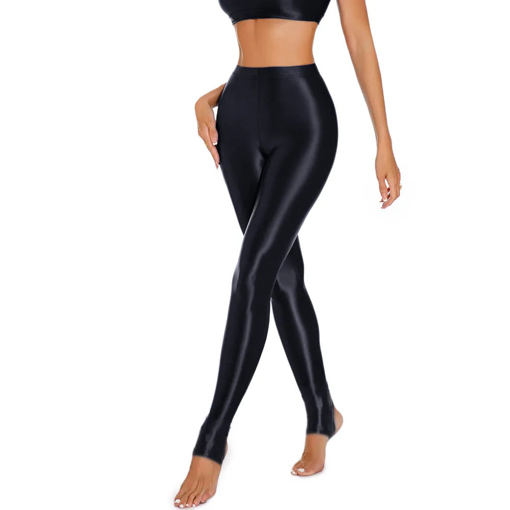 Glossy Shiny Stirrup Fitness Legging High Waist Leggings Women Athletic Yoga Pencil Pants Trousers Tights Sexy Collant Pantalon